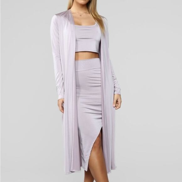 Fashion Nova 3 Piece Cardigan Skirt Set Coral Size Small Crop Top Bodycon - Picture 2 of 12